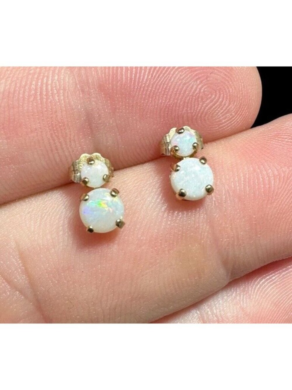 Earrings 14k Yellow Round Fire Opal Stud Pierced Vintage With Box